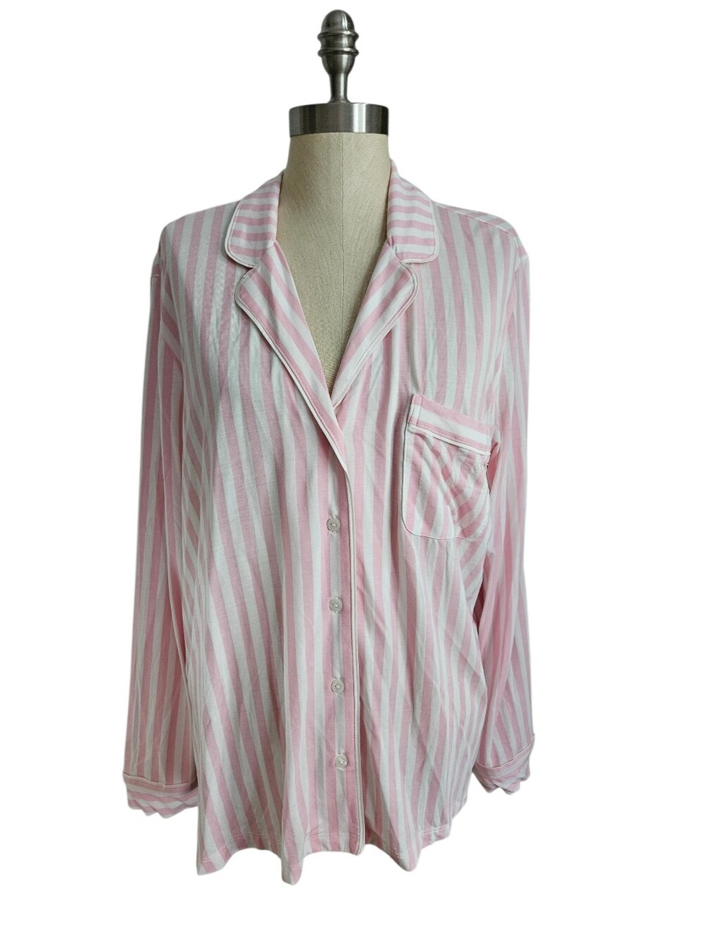VICTORIA'S SECRET Pink & White Striped Pajama Button-Front Top | SZ L